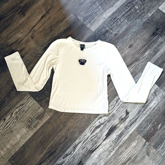 Wild Fable White Ribbed Long Sleeve Crop Top 
Embroidered Dog Logo Size Small - Picture 1 of 7